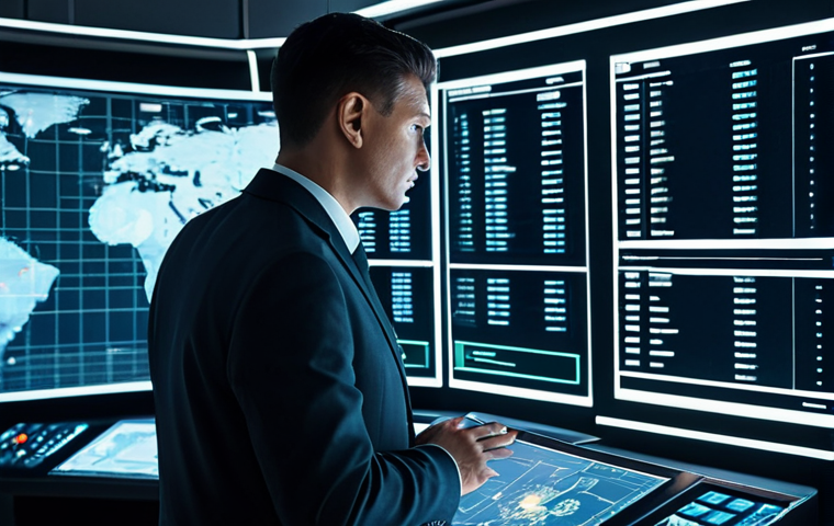 A professional security supervisor in a modest business suit, fully clothed and in appropriate attire, stands in a futuristic, high-tech control room. Multiple sleek holographic screens display dynamic real-time data, drone surveillance feeds, and advanced biometric identification patterns. The supervisor is actively monitoring the complex information with a focused, analytical expression, embodying the fusion of human expertise and cutting-edge technology. The pose is natural, with perfect anatomy and correct proportions, including well-formed hands and proper finger count. Professional photography, sharp focus, cinematic lighting, safe for work, appropriate content, professional.