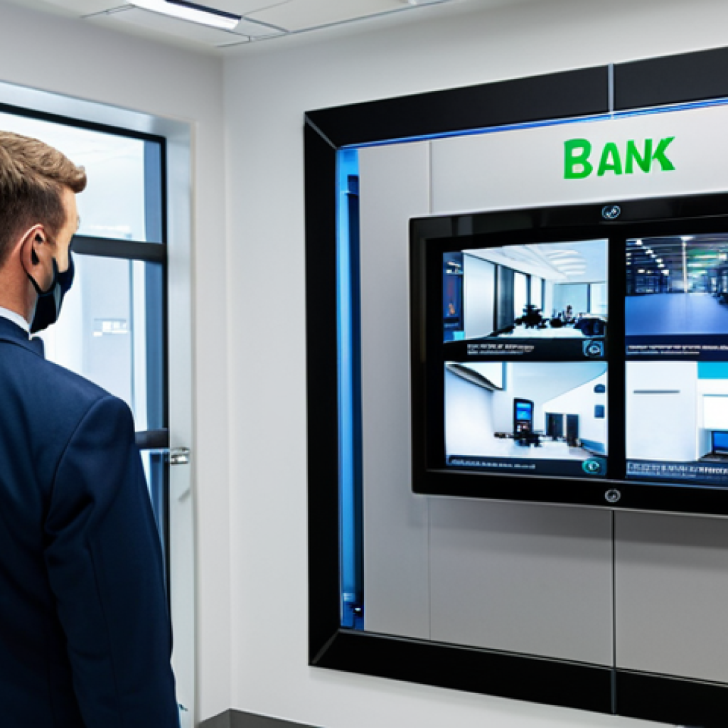 Modern Office Security System**
"A sleek, modern office lobby with advanced security features. Show a professional security guard in a smart uniform monitoring a bank of screens displaying feeds from AI-powered security cameras. Include a biometric access control system at the entrance. The scene should be well-lit and clean, conveying a sense of safety and order. Focus on technology: AI analytics, facial recognition, and digital access points. fully clothed, appropriate attire, professional setting, safe for work, perfect anatomy, correct proportions, natural pose, high quality"
**