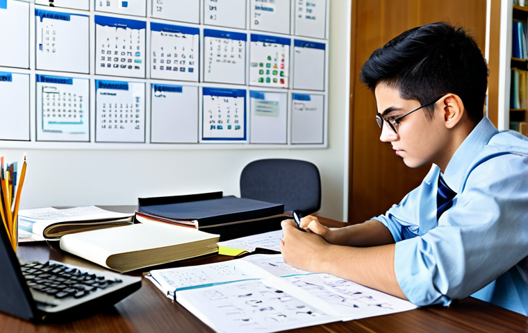 경비지도사 필기 공부 비법 - Strategic Planning**
"A focused student at a desk covered in books and notes, with a mind map visua...
